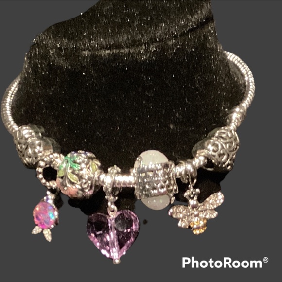 925 silver charm bracelet with assorted charms - Picture 2 of 3